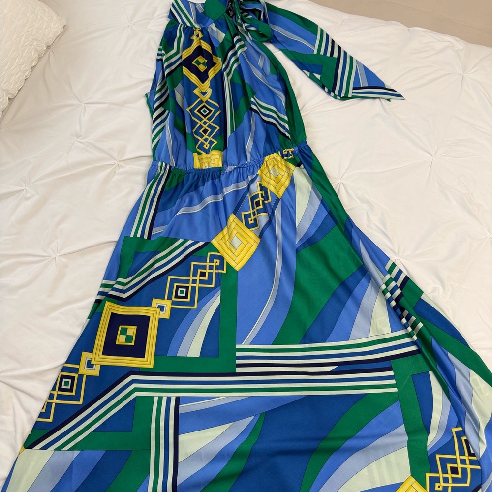 Ralph Lauren Green & Blue Patterned Scarf dress